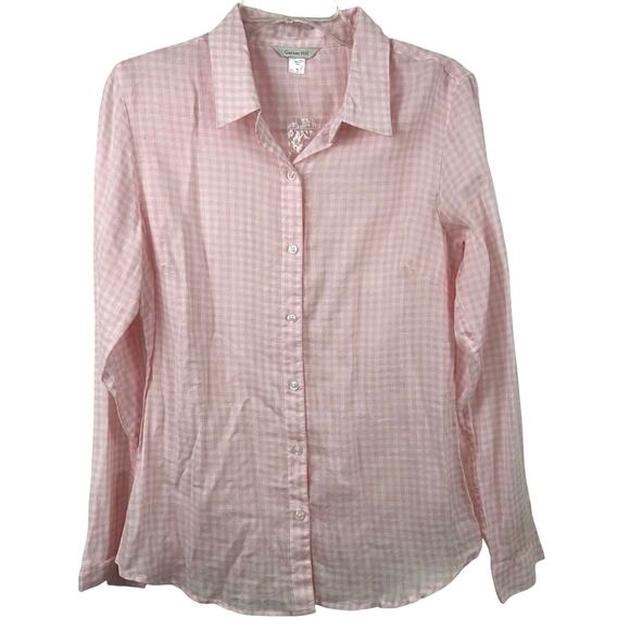 Garnett Hill Women Gingham Long Sleeve Button Up Top Blouse Pink Preppy Size 12 - Picture 1 of 7